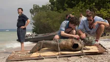 Elio's father (Michael Stuhlbarg) with Elio and Oliver makes a discovery at Lago di Garda